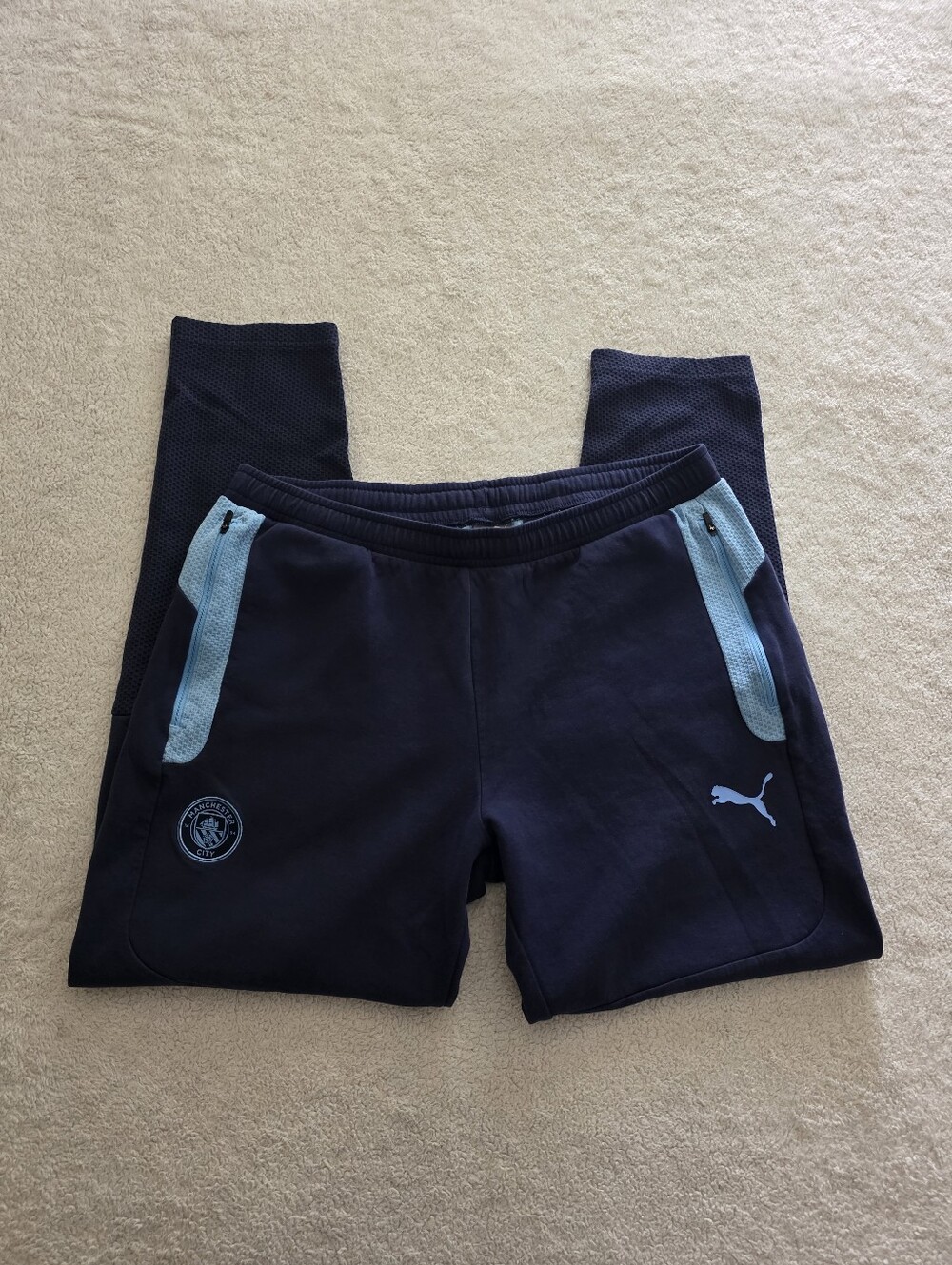Puma x Manchester City F.C. Training Pants, Men's Size XL, GUC - Navy/Sky Blue